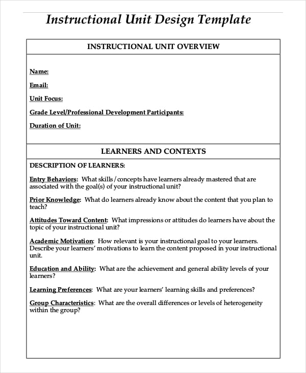 instructional unit design template
