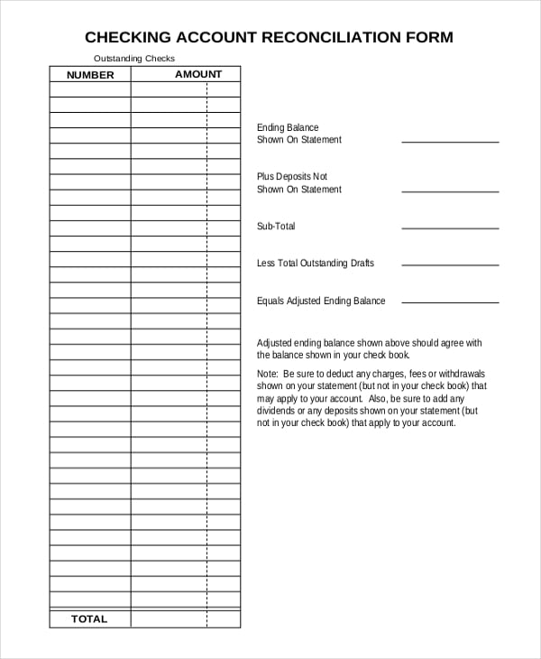 bank account reconciliation form template