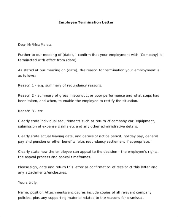 Termination Letter - 15+ Free Word, Excel, PDF Documents Download