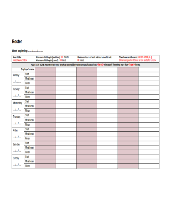 13+ Roster Templates in PDF Word Google Docs Apple Pages