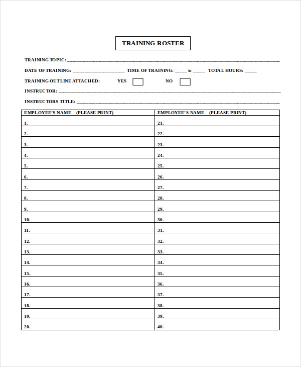 training roster template