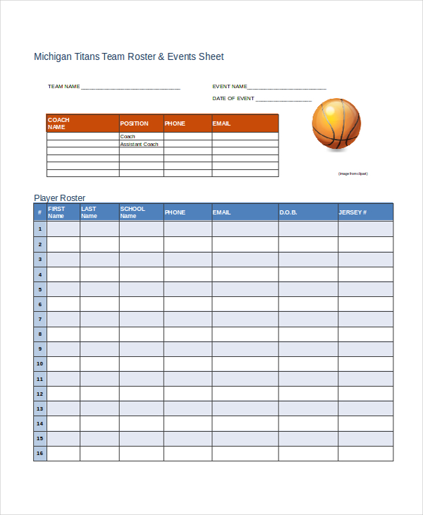 basketball team roster template