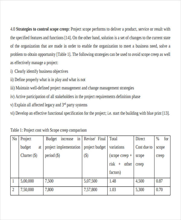 project scope creep template