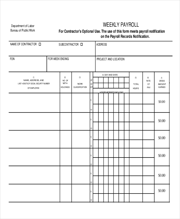 weekly payroll template