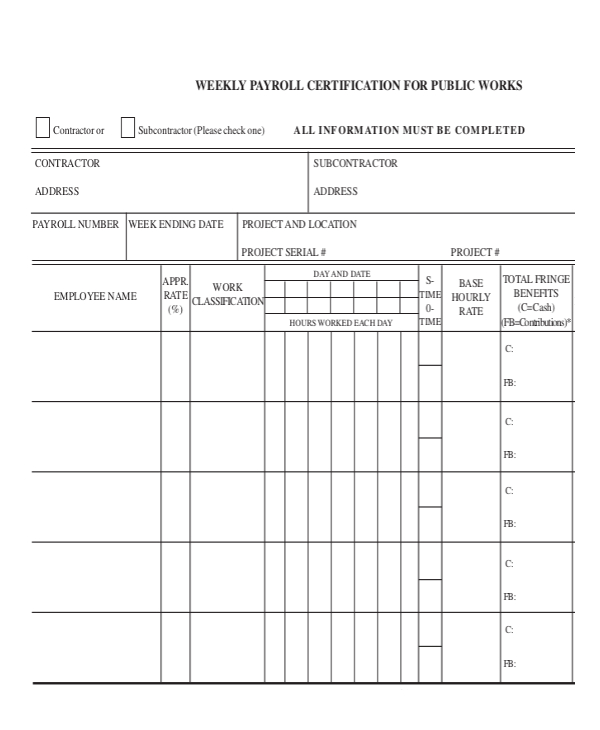 weekly payroll certification for public works