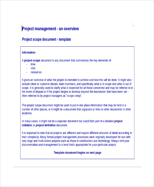 project scope document template