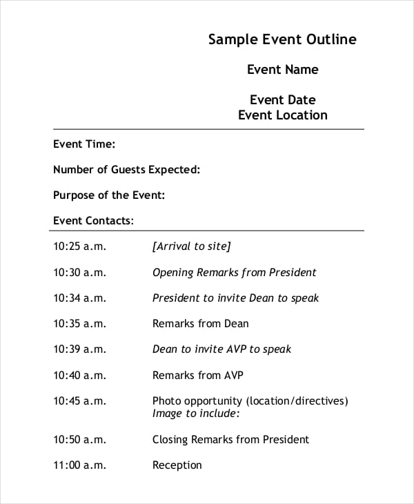 sample event outline template