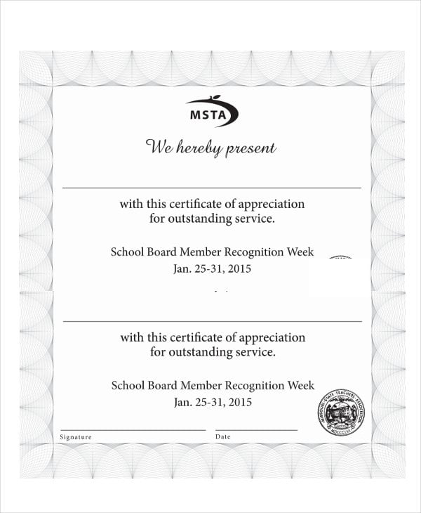 school certificate of appreciation