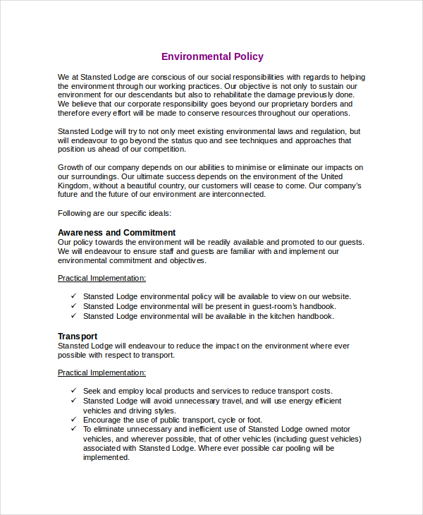 8+ Environmental Policy Templates in MS Word Apple Pages Google Docs