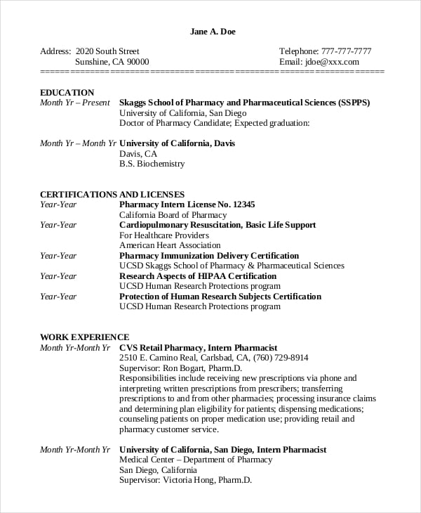 sample-student-pharmacist-resume-templates