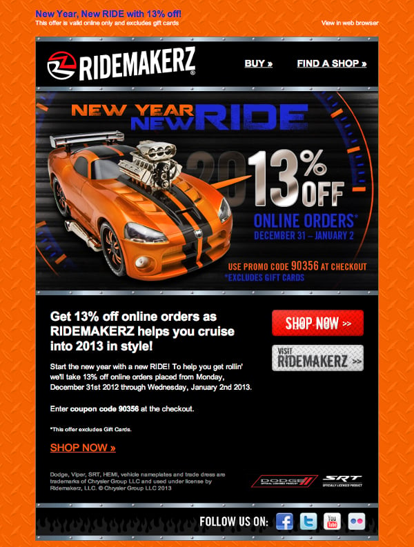 sample ridemakerz email marketing template