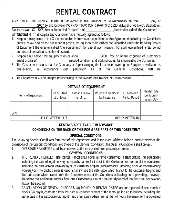 rental contract template template pdf format