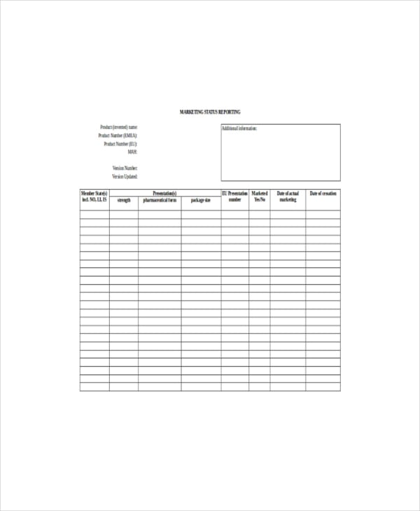 sample marketing status report template