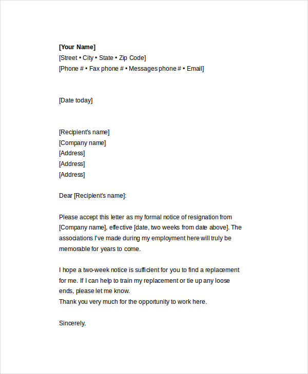 Resignation Letter For Restaurant Manager Sample