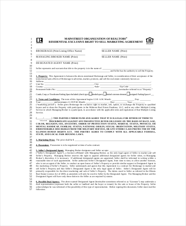 example exclusive marketing agreement template