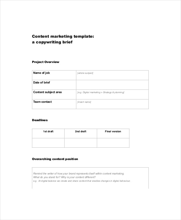 example content marketing brief template