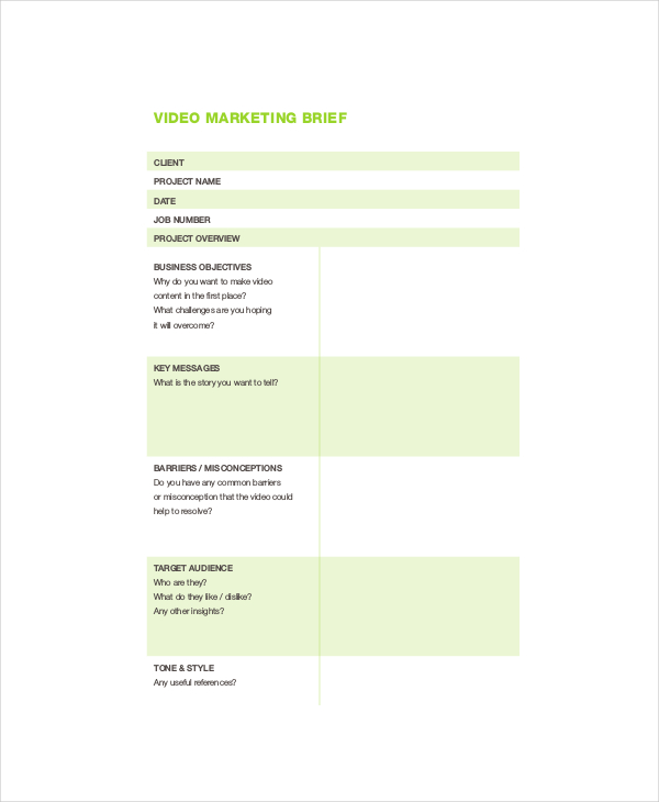 video marketing brief sample template