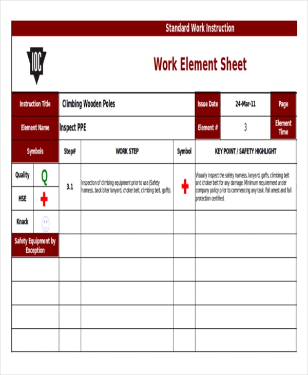 standard work instruction template
