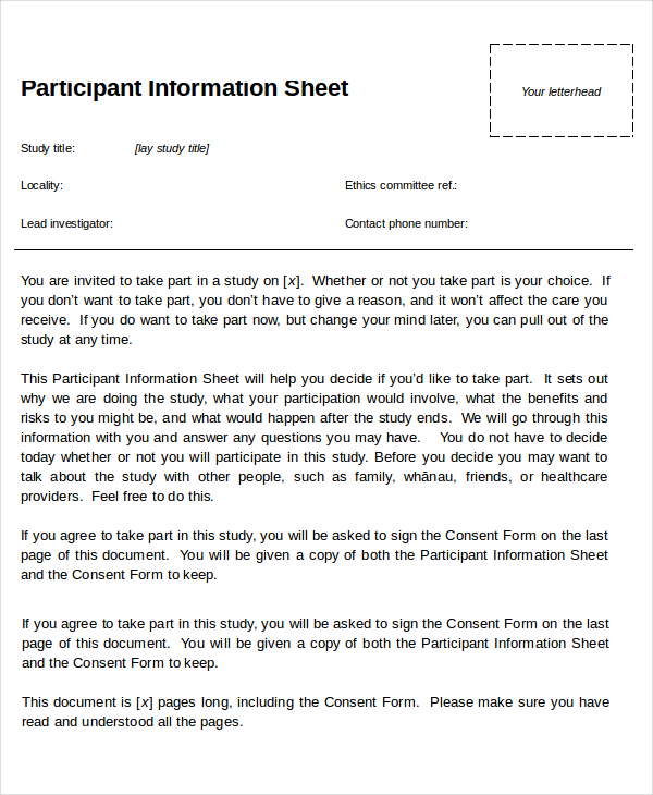 participant information sheet and consent form template