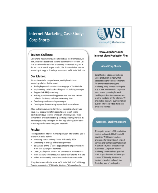 internet marketing case study sample template