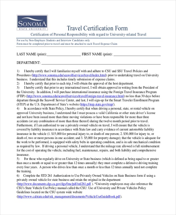 travel certificate palma