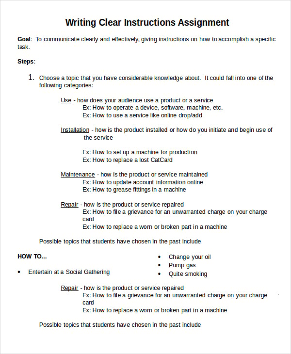 assignment instructions examples