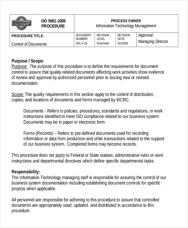 format document standard iso Working Instruction Document Template  6 Word,  Free PDF