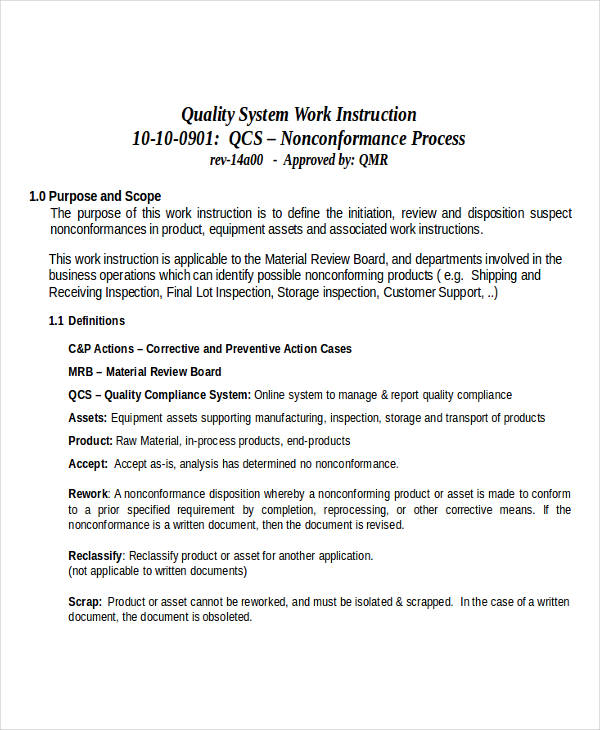 Working Instruction Template 6+ Free Word, PDF Document Downloads