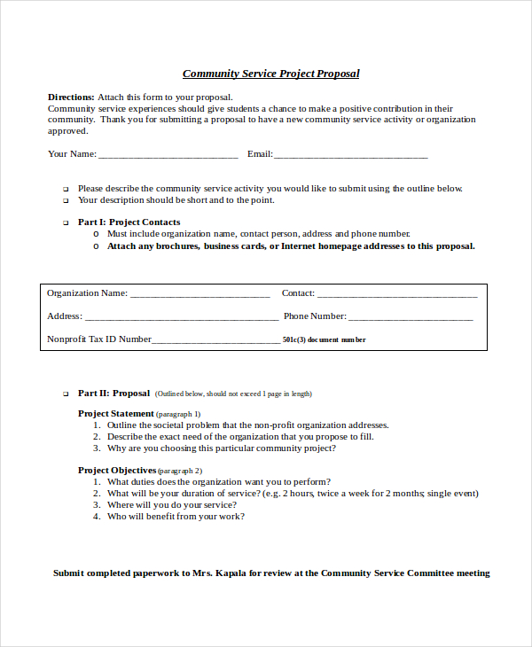 Community Service Project Proposal Template