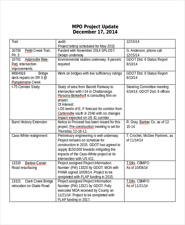  Project Update Template 7 Free Word PDF Documents 