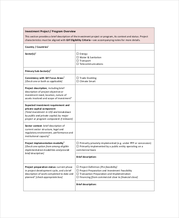 Standard Project Overview Template Free Download 6906