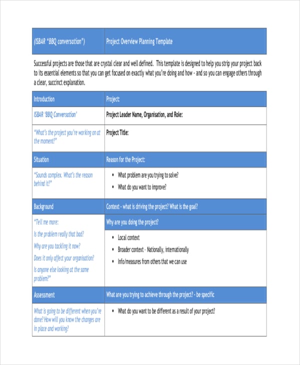 project overview planning template