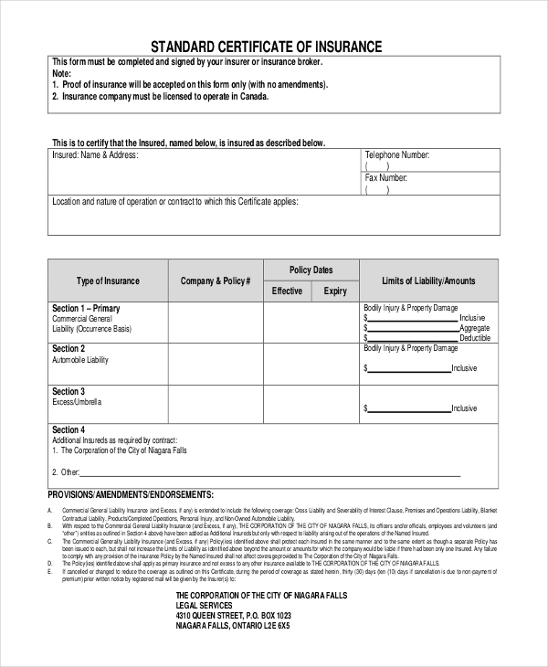 Insurance Certificate Template 10 Free Word PDF Documents Download