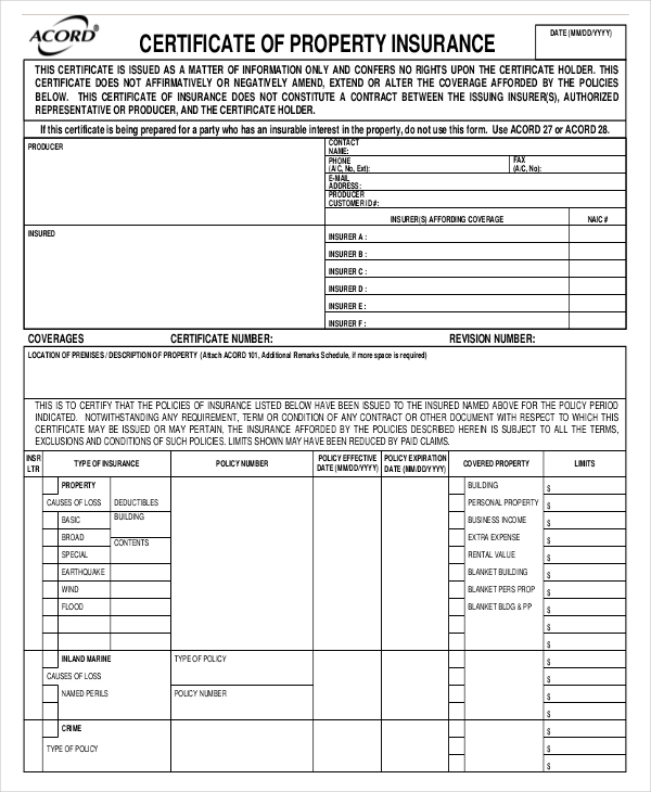 Insurance Certificate Template 10 Free Word PDF Documents Download