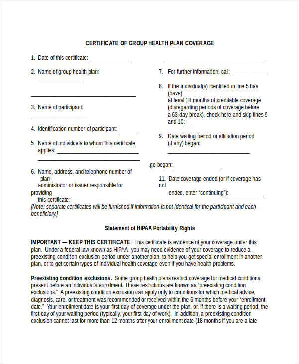 Insurance Certificate Template - 10+ Free Word, PDF ...