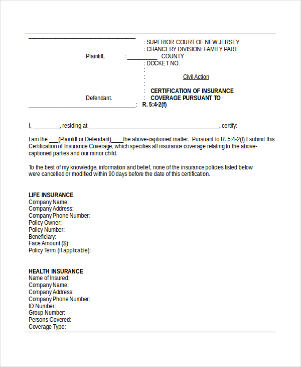 Insurance Certificate Template – 10+ Free Word, PDF Documents Download