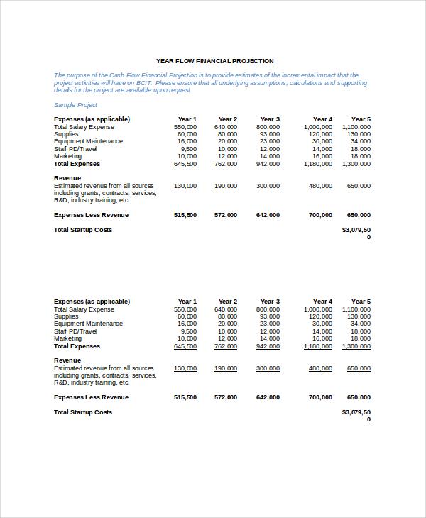 business plan financial projections sample pdf