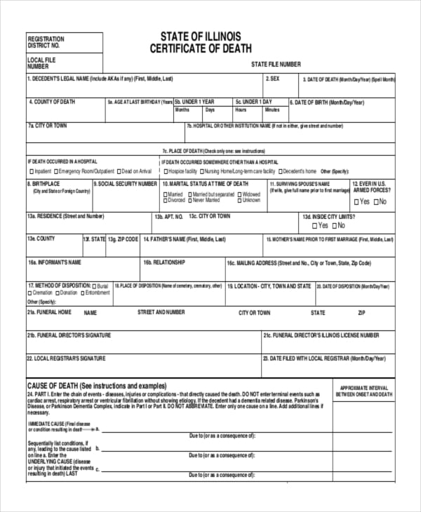 example of printable death certificate