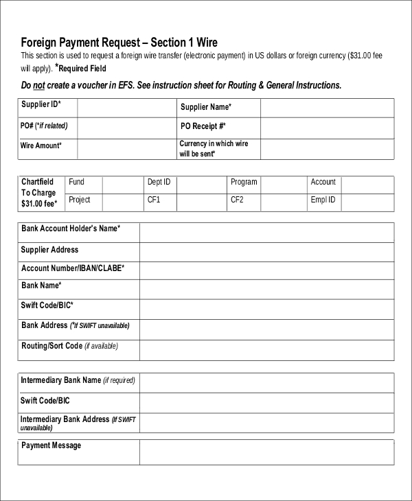 foreign payment instruction sheet