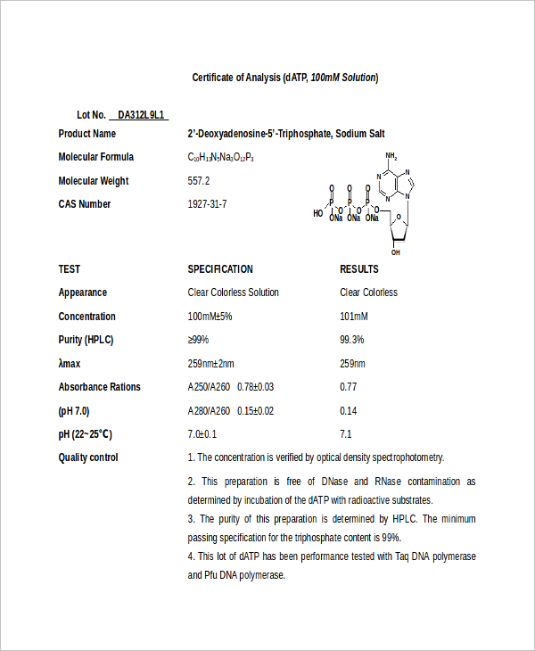 7  Certificate of Analysis Template Word Google docs Apple pages