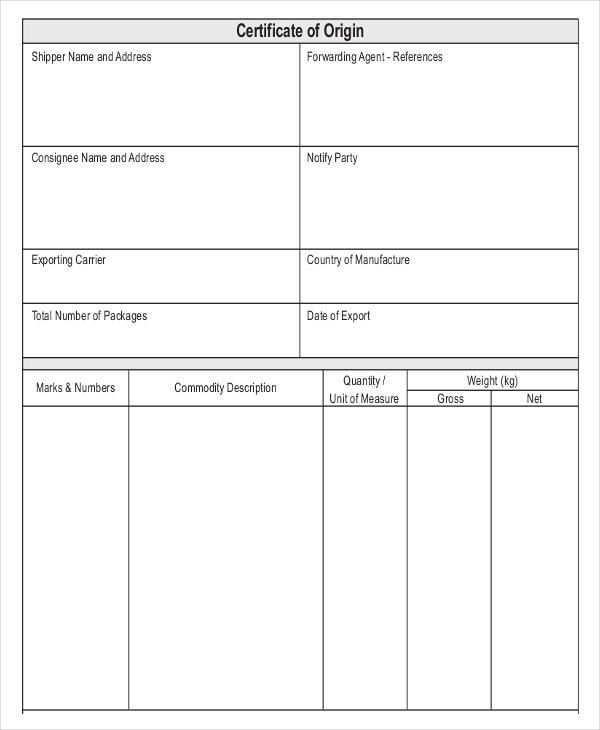 Certificate of Origin Template - 8+ Free Word, PDF Documents Download