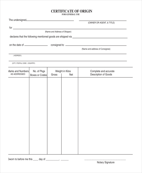 8 Certificate Of Origin Template Sample Word Excel Templates