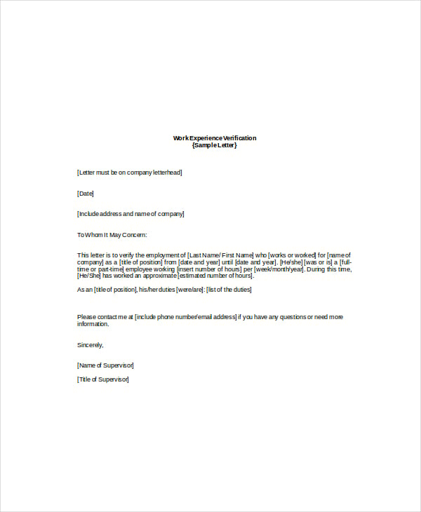 employee work verification letter