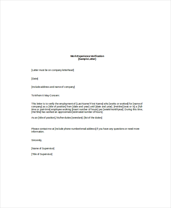 Letter Of Employment Verification | DocTemplates