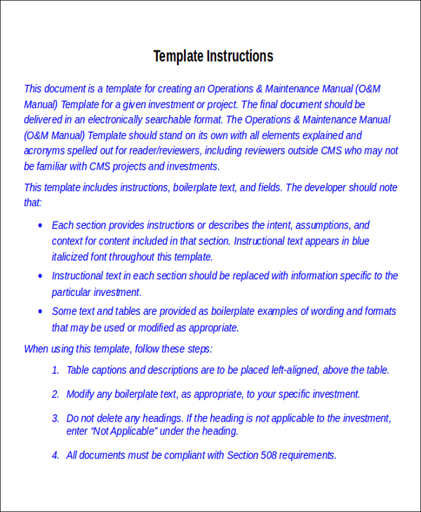 sample manual of operation