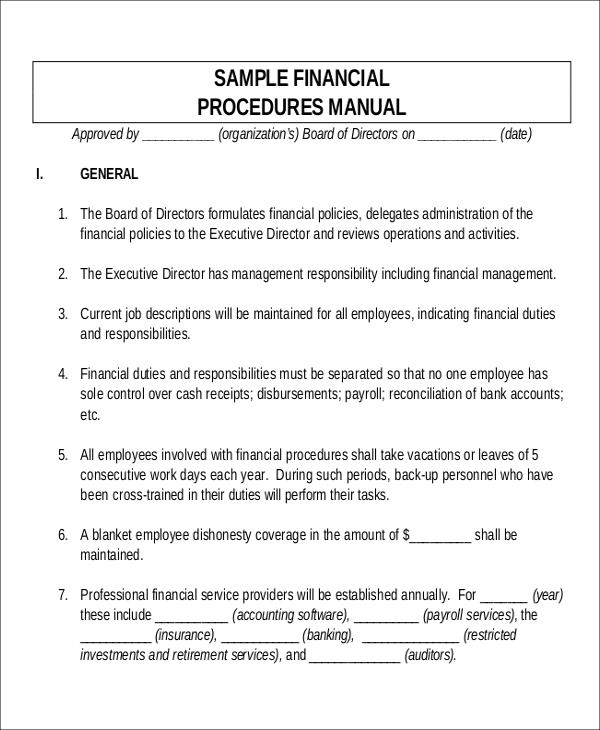 sample manual of operation