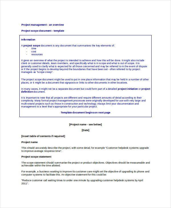 project management overview template