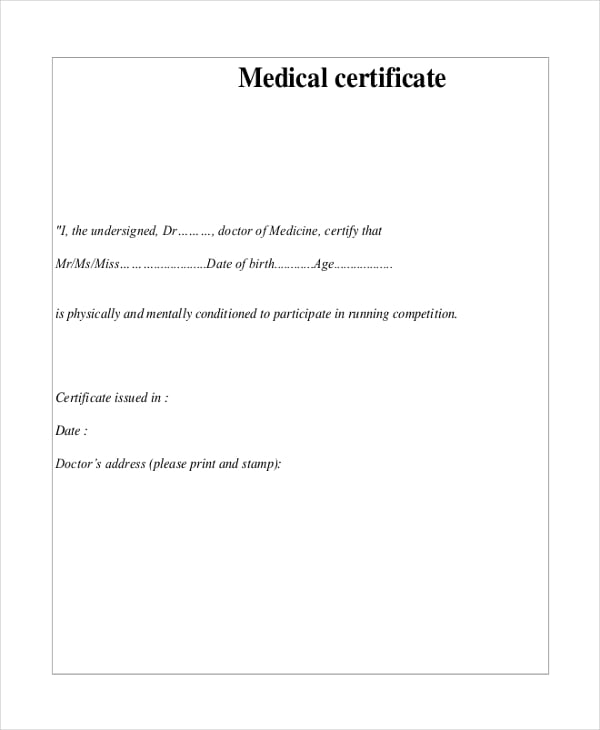 printable medical certificate template