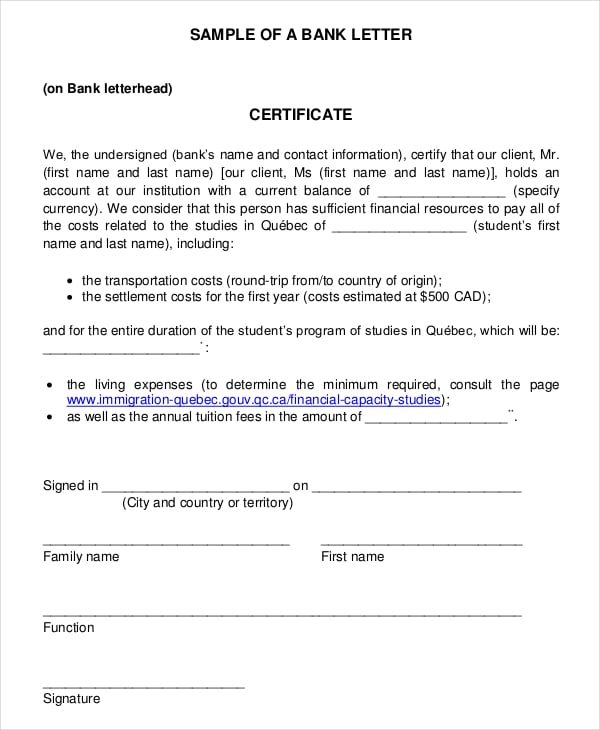 printable bank letter certificate template