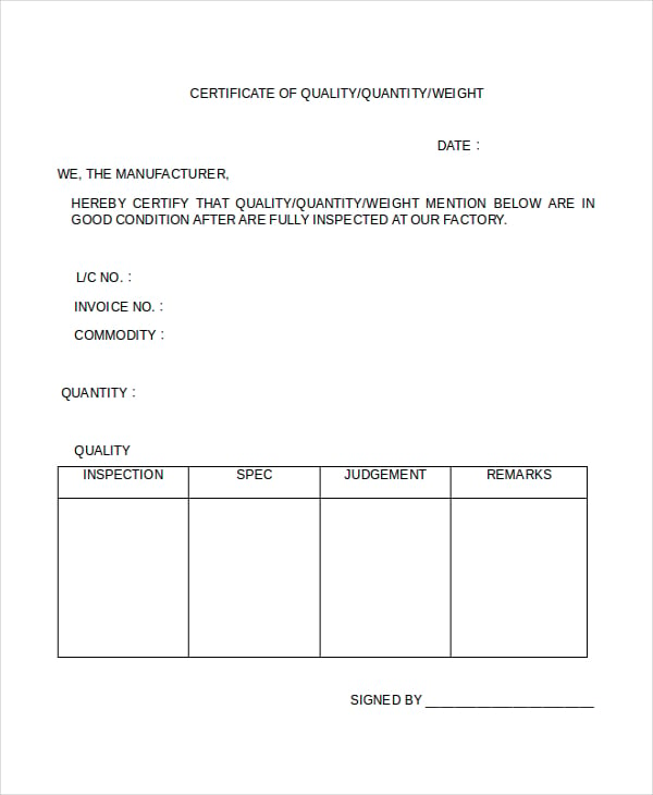 printable quality certificate template